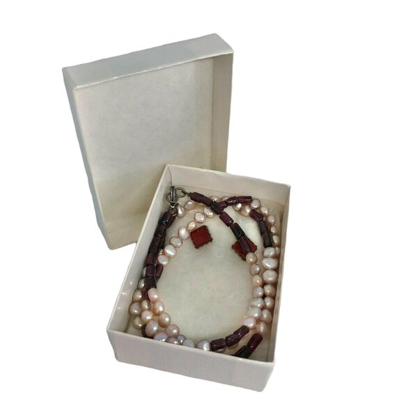 Vintage Beaded Necklace & Earrings Set Red White Snallygaster Store - Picture 11 of 12